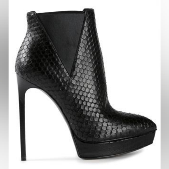 Y2K SAINT Laurent Janis‎ 80 Black Snakeskin Stiletto Ankle Boots 7.5 37 1/2 - Picture 1 of 15
